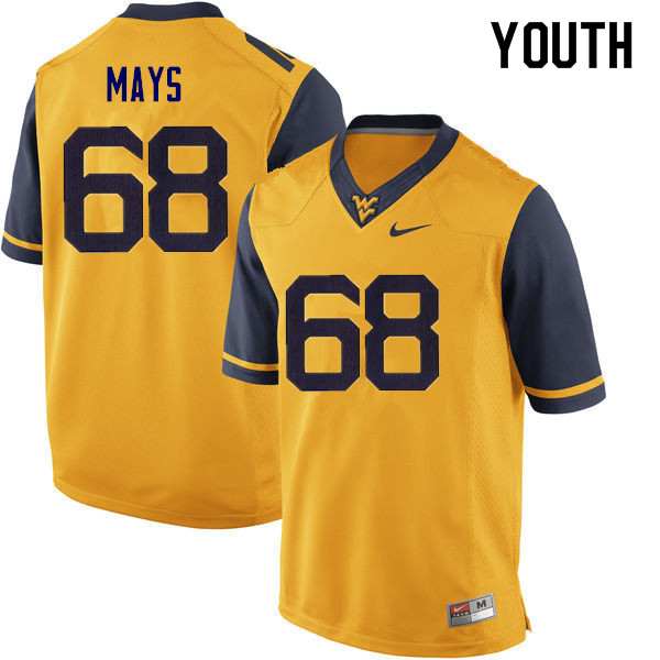 Youth #68 Briason Mays West Virginia Mountaineers College Football Jerseys Sale-Yellow